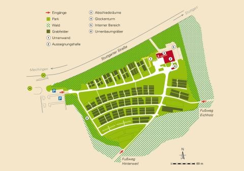 Ein Lageplan des Waldfriedhofs in Maichingen.