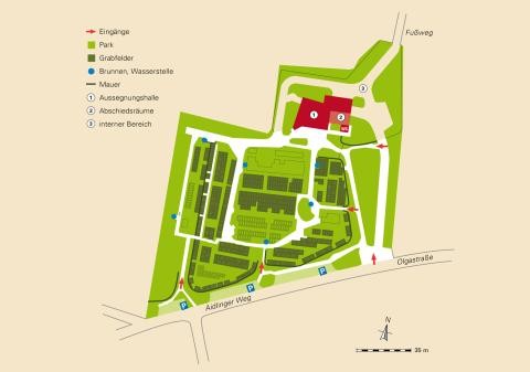 Ein Lageplan des Friedhofs im Aidlinger Weg in Darmsheim.