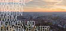 Sonnenuntergang über Stadtsilhouette "Wie leben,wohnen,arbeiten wir im digitalen und globalen Zeitalter?