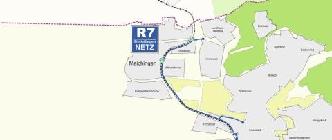 Lageplan über die Lage im Raum zur Hauptradroute R7 - Maichinger Bogen