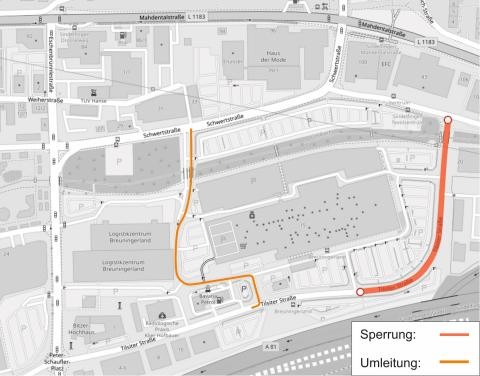 Skizze Sperrung Tilsiter Straße