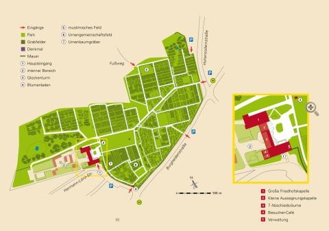 Der Lageplan des Burghaldenfriedhofs mit den einzelnen Grabfeldern.